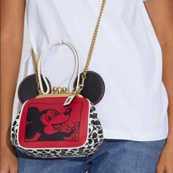 Disney X coach Mickey Mouse Ears BAG KISSLOCK limited Edition Rare Versatile - Picture 2 of 13